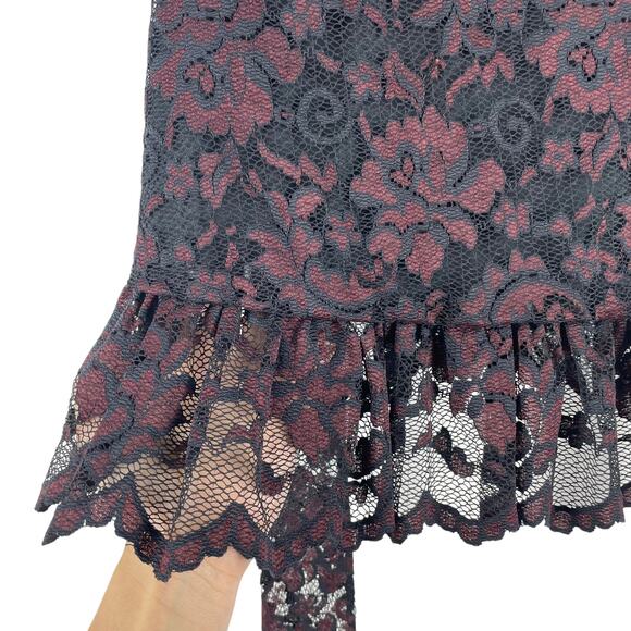 Ganni Flynn Lace Ruffle Wrap Dress Burgundy Black Size 2 - Picture 9 of 11